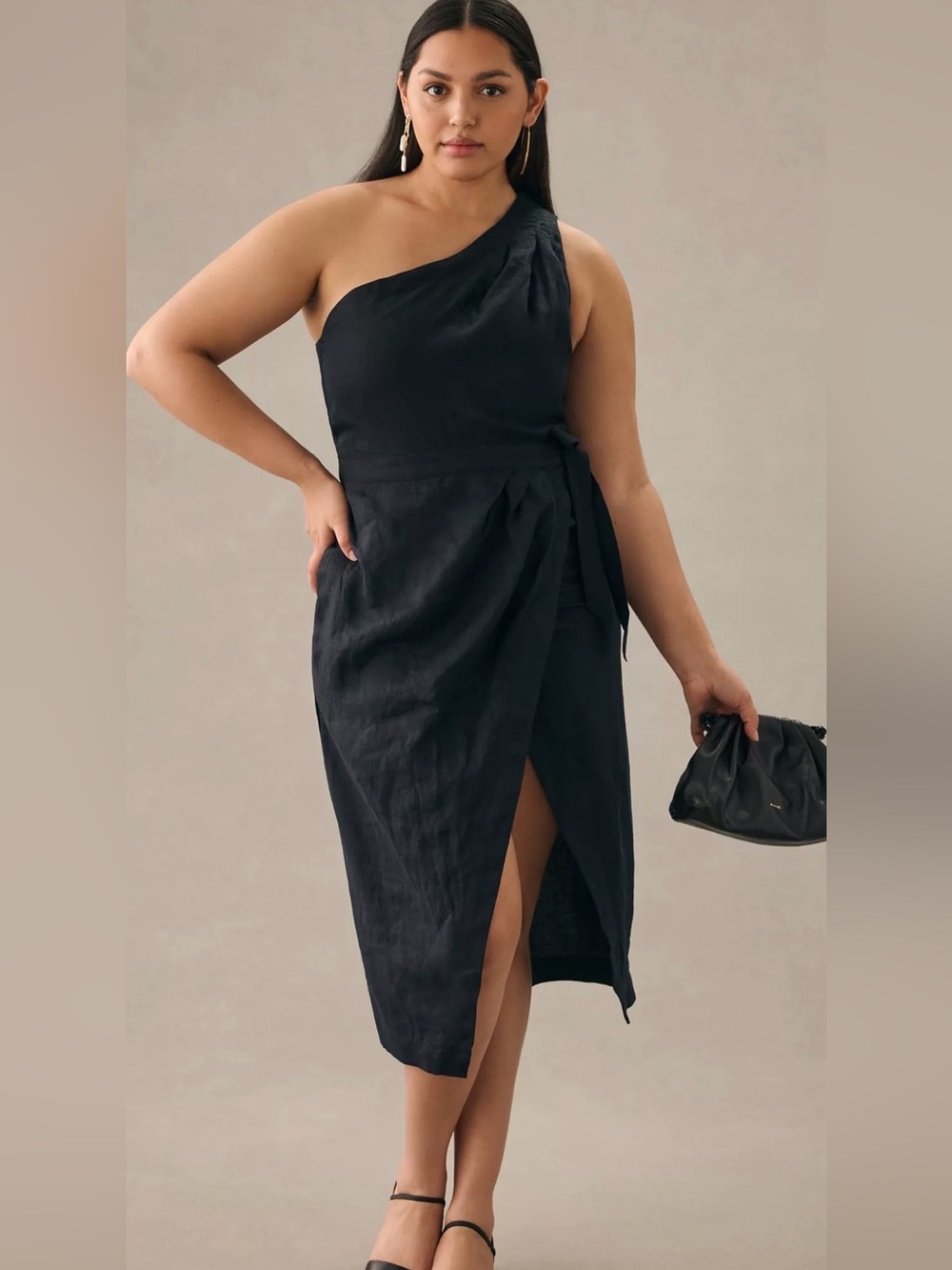 Anthropologie Black One-Shoulder Midi Dress